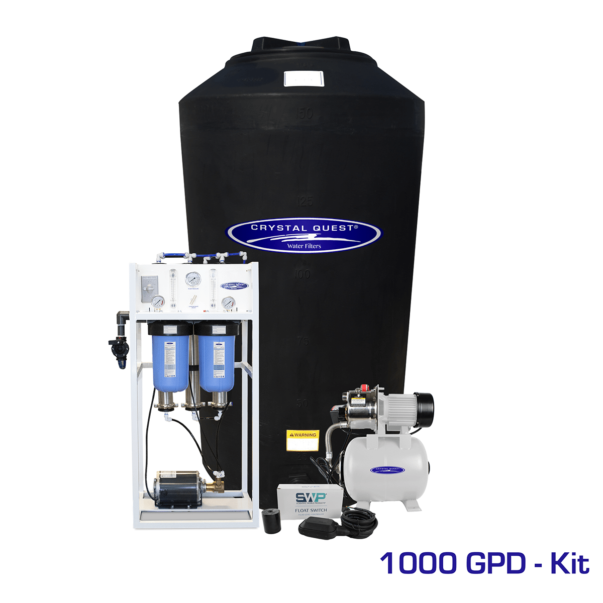 Crystal Quest Commercial Mid-Flow Reverse Osmosis System (500-7000 GPD), 1,000 GPD / Add Storage Tank Kit (165 Gal) /...