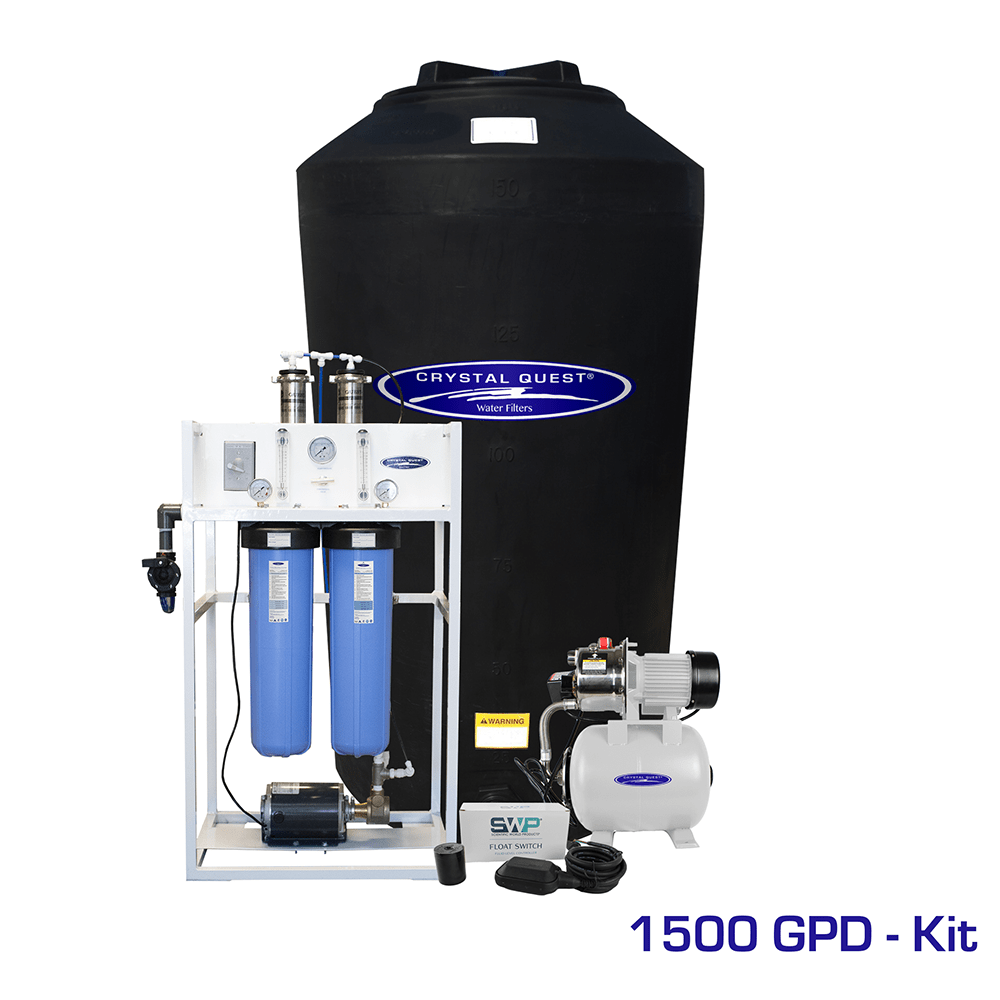 Crystal Quest Commercial Mid-Flow Reverse Osmosis System (500-7000 GPD), 1,500 GPD / Add Storage Tank Kit (165 Gal) /...