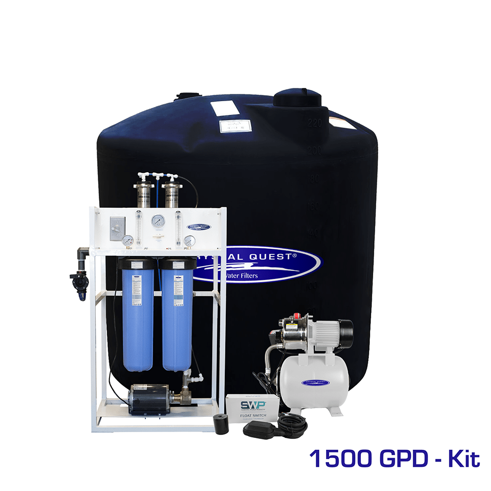 Crystal Quest Commercial Mid-Flow Reverse Osmosis System (500-7000 GPD), 1,500 GPD / Add Storage Tank Kit (220 Gal) /...