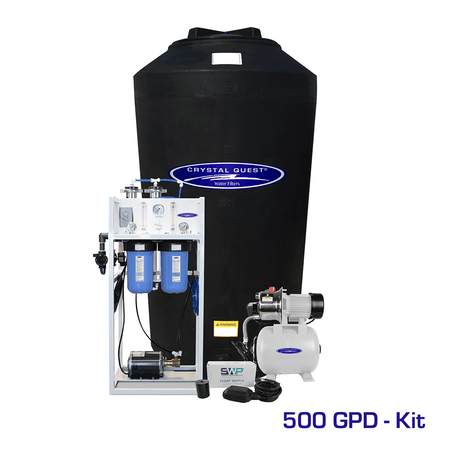 Crystal Quest Commercial Mid-Flow Reverse Osmosis System (500-7000 GPD), 500 GPD / Add Storage Tank Kit (165 Gal) / Brass...