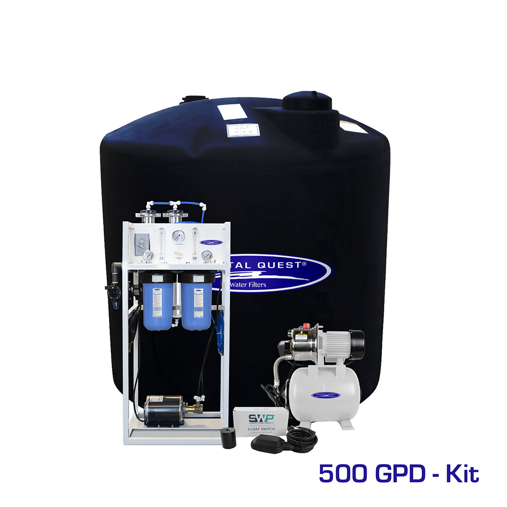 Crystal Quest Commercial Mid-Flow Reverse Osmosis System (500-7000 GPD), 500 GPD / Add Storage Tank Kit (220 Gal) / Brass...