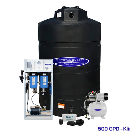 Crystal Quest Commercial Mid-Flow Reverse Osmosis System (500-7000 GPD), 500 GPD / Add Storage Tank Kit (500 Gal) / Brass...