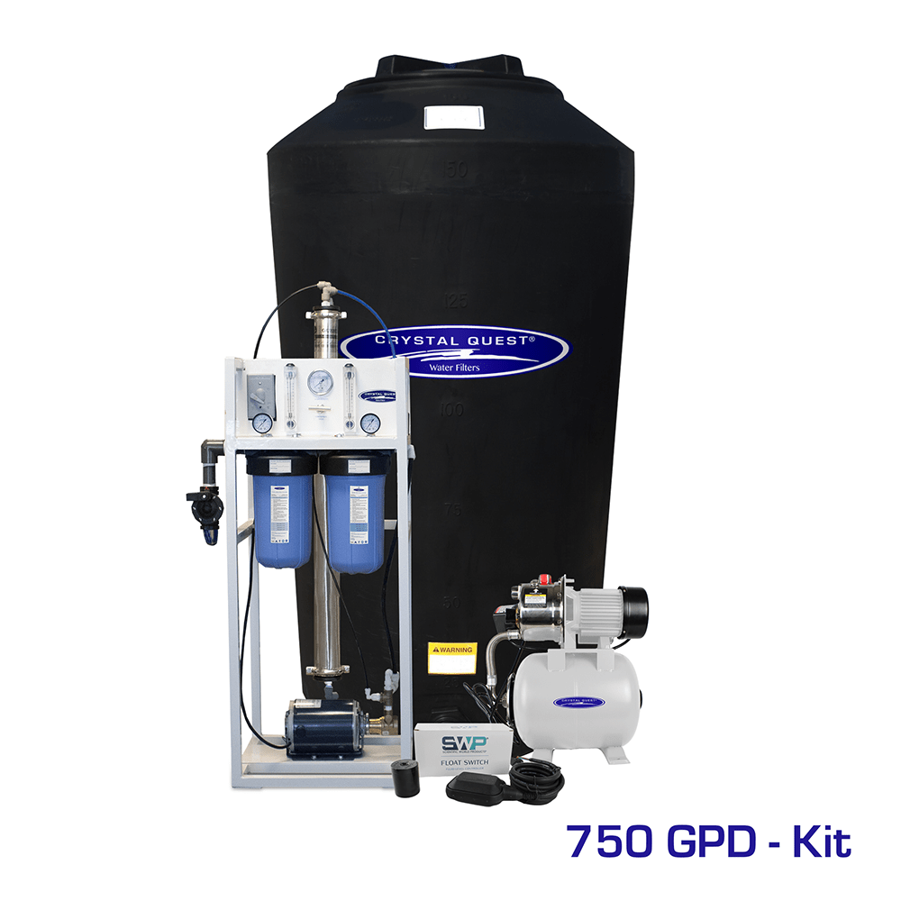 Crystal Quest Commercial Mid-Flow Reverse Osmosis System (500-7000 GPD), 750 GPD / Add Storage Tank Kit (165 Gal) / Brass...
