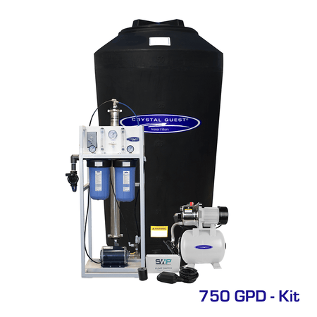 Crystal Quest Commercial Mid-Flow Reverse Osmosis System (500-7000 GPD), 750 GPD / Add Storage Tank Kit (165 Gal) / Brass...