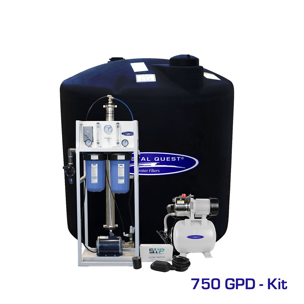 Crystal Quest Commercial Mid-Flow Reverse Osmosis System (500-7000 GPD), 750 GPD / Add Storage Tank Kit (220 Gal) / Brass...