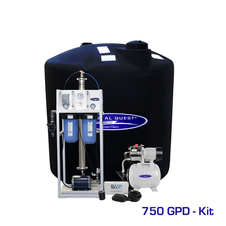 Crystal Quest Commercial Mid-Flow Reverse Osmosis System (500-7000 GPD), 750 GPD / Add Storage Tank Kit (220 Gal) / Brass...