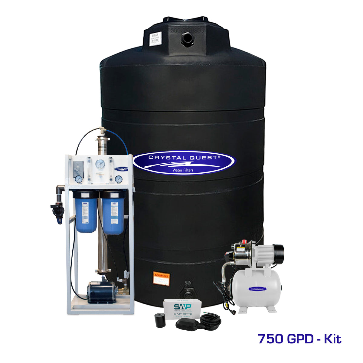 Crystal Quest Commercial Mid-Flow Reverse Osmosis System (500-7000 GPD), 750 GPD / Add Storage Tank Kit (500 Gal) / Brass...